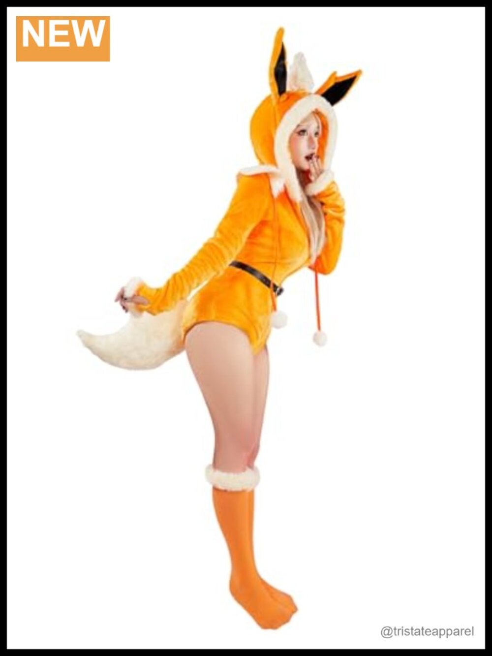 Fuzzy Flannel Hooded Onesie Plush Romper Pajama with Tail Belt
